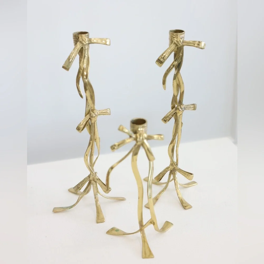 Anthropologie  1/ Bow Candlestick  Gold  Candleholder 12”Tall